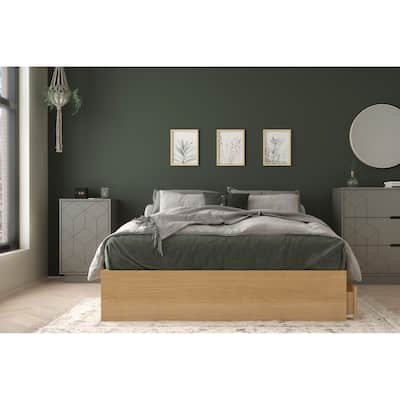Arsenal Storage Bedroom Set with Nightstand, Natural Maple and Greige