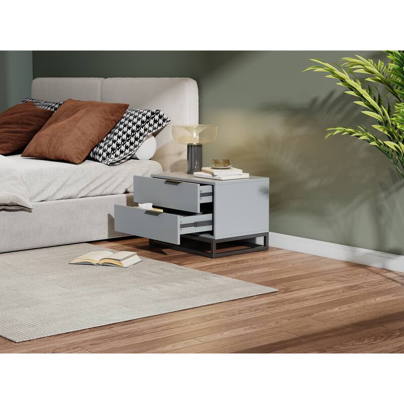 22" Grey white Nightstand with 2 Drawer , Small Dressers for Closet, Wood Storage Cabinet for Hallway Bedroom Entryway, Sofa
