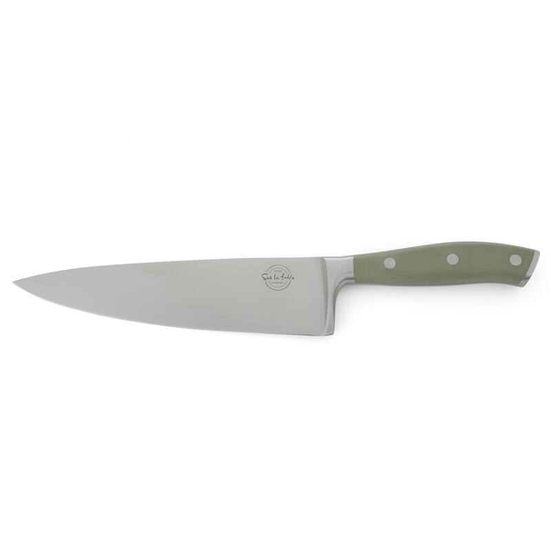 Sur La Table Kitchen Essentials 5 Piece German Steel Blade With Triple Riveted Handle Set on Beechwood Magentic Block