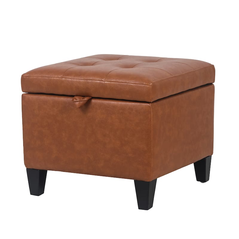 Adeco Faux Leather Tufted Flip Top Storage Ottoman