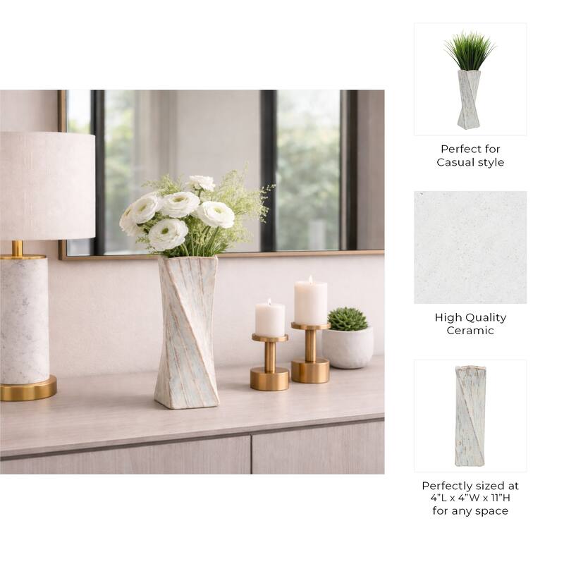 Decorative Vase - Ivory Ceramic Twist Design