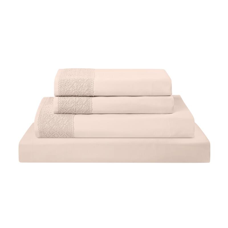 Modern Threads 4-Piece Soft Microfiber Crochet Lace Sheet Set - Full - Blush