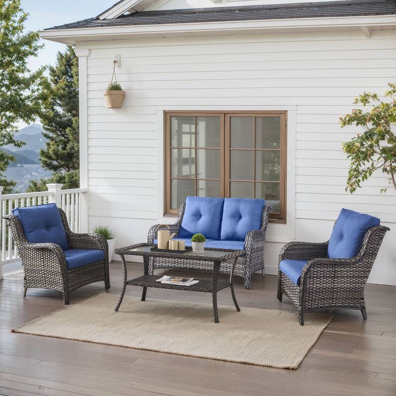 Outdoor Patio Chairs with Loveseat Table Grey-Blue - Grey - Blue - Grey