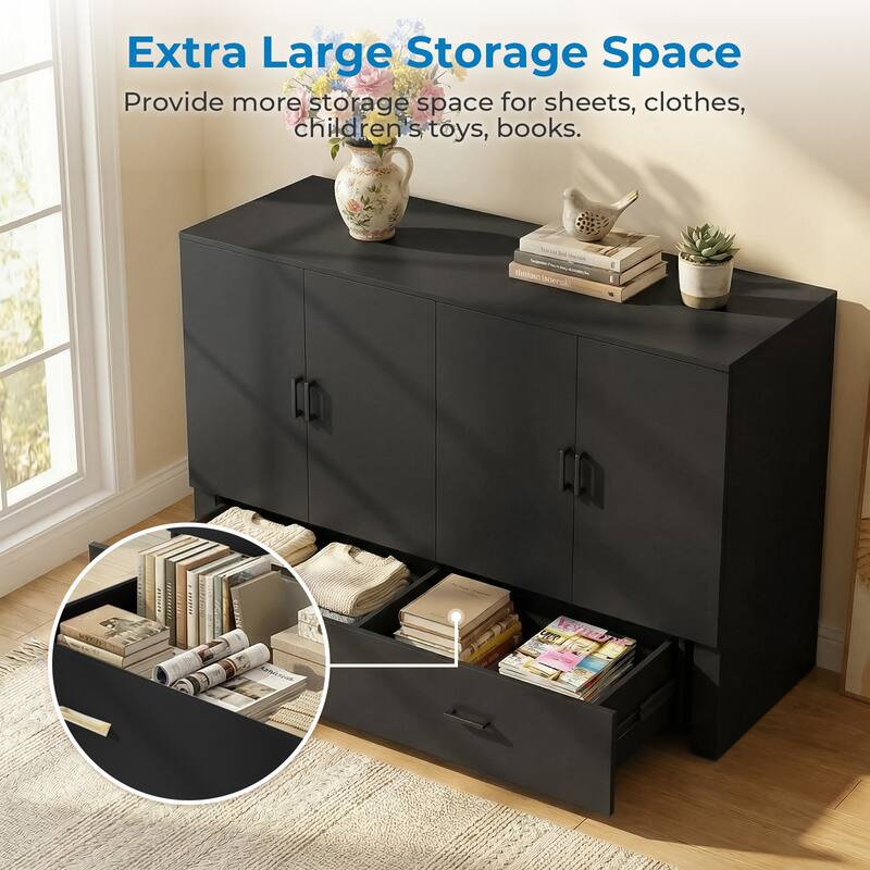 Mixoy Smart RGB LED Murphy Bed,Space Saving Cabinet Bed with Storage