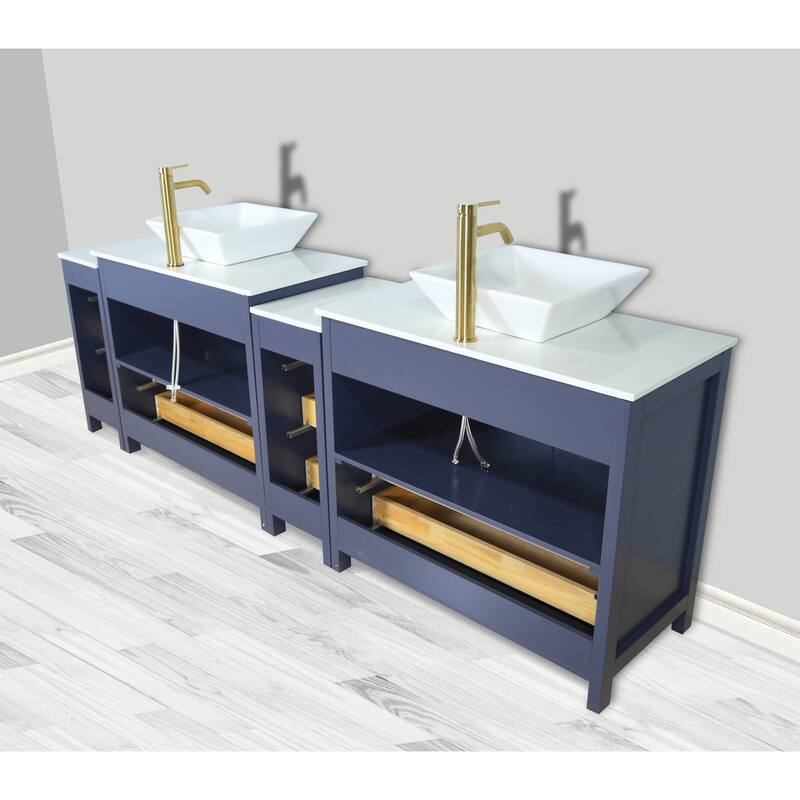 Vanity Art 96" Double Sink Bathroom Vanity Set with Engineered Marble Top and Free Mirror