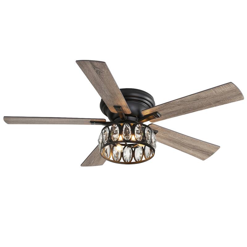 52 inch 5-Blade Flush Mount Crystal Ceiling Fan with Light Remote