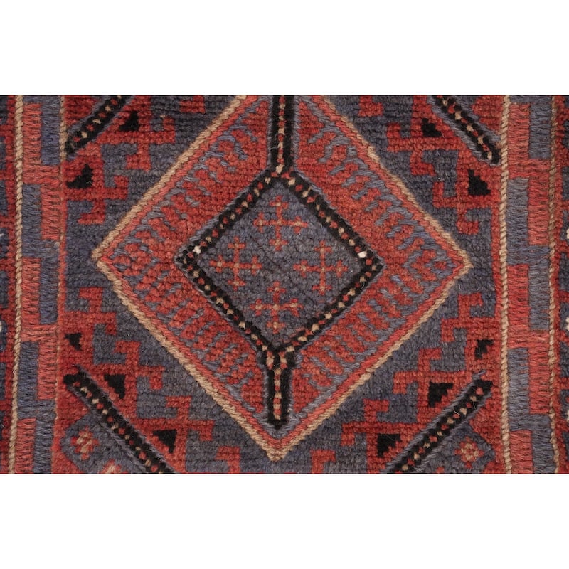 Hand Knotted Oriental 100% Wool Carpet Traditional Tribal Navy Blue & Blues Balouch Runner Rug - 7' 9'' X 1' 9''
