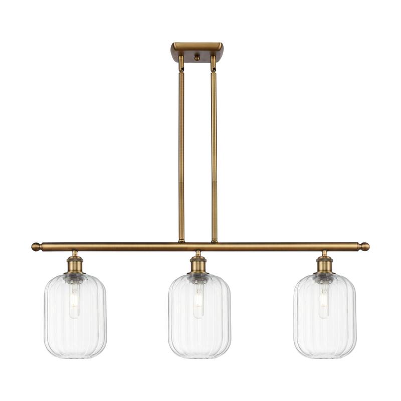 Innovations Lighting Endless Possibilities Ballston - Preston - 3 Light 36" Jar Shade Stem Hung Island Light - Clear/Brushed Brass