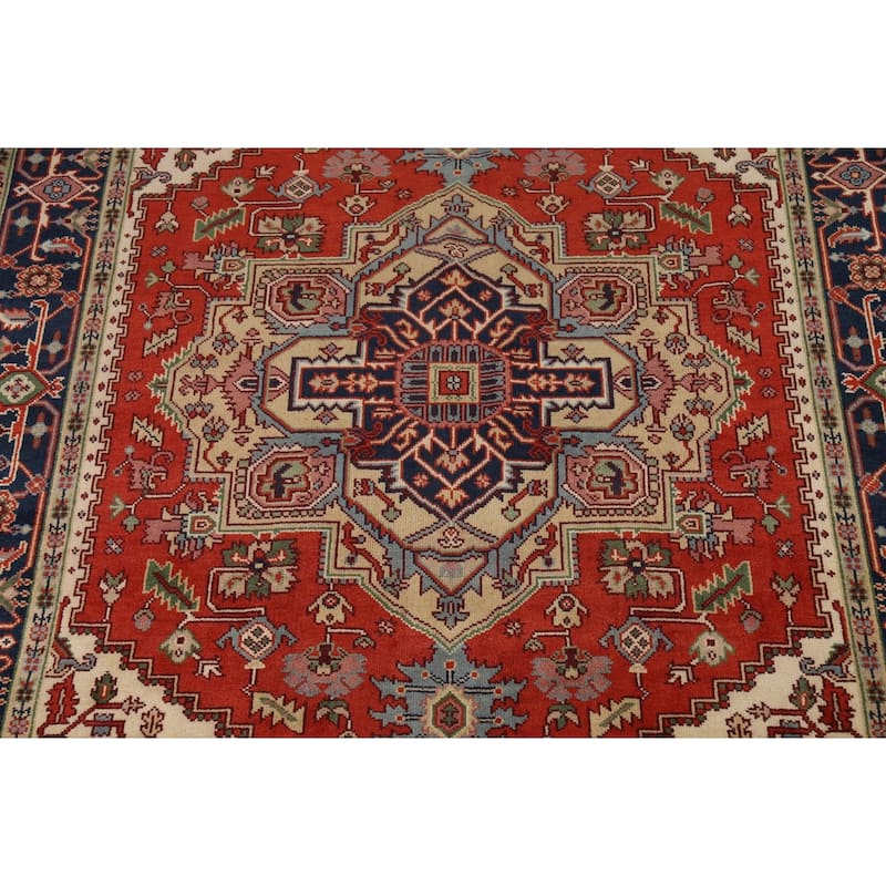 Geometric Heriz Serapi Oriental Area Rug Hand-Knotted Wool Carpet - 7'10"x 9'10"