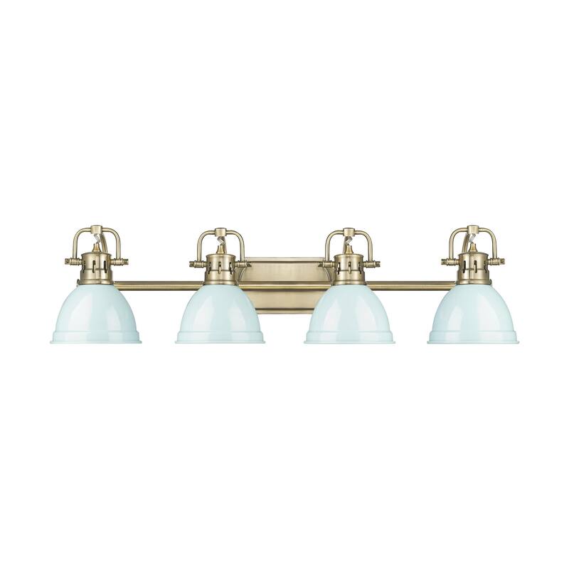 Yep by Golden Lighting Duncan 4-light Vanity in Aged Brass and Seafoam shade