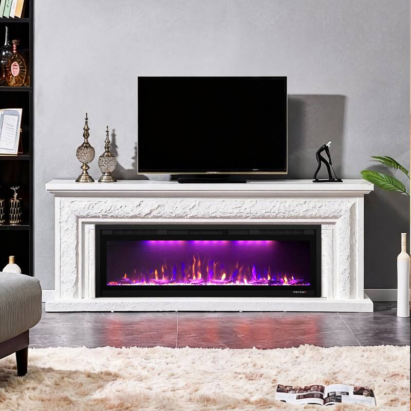 52" 1500W Inserted Wall Mounted Modern Smart Electric Fireplace Heater with APP Control and Remote