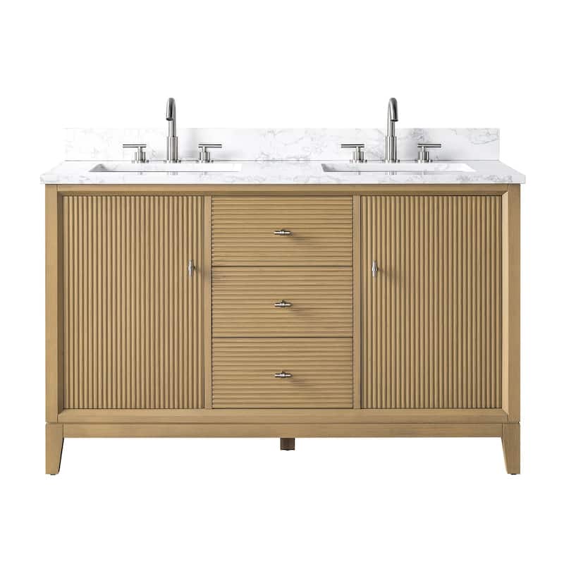 Vanity Art 54" Freestanding Bathroom Vanity with Engineered Marble Top and Sinks