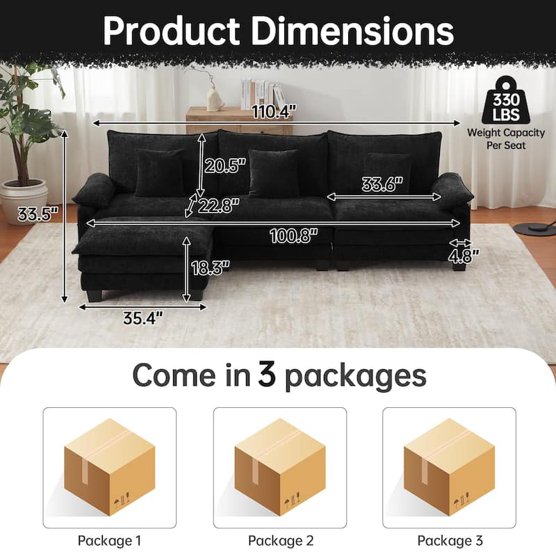 Modular Sectional Sofa Set Convertible Sectional Sleeper Sofa with Chaise for Apartment