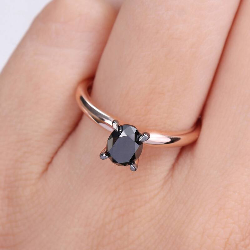 Miadora 1ct TDW Oval-cut Black Diamond Solitaire Engagement Ring in 14k Rose Gold