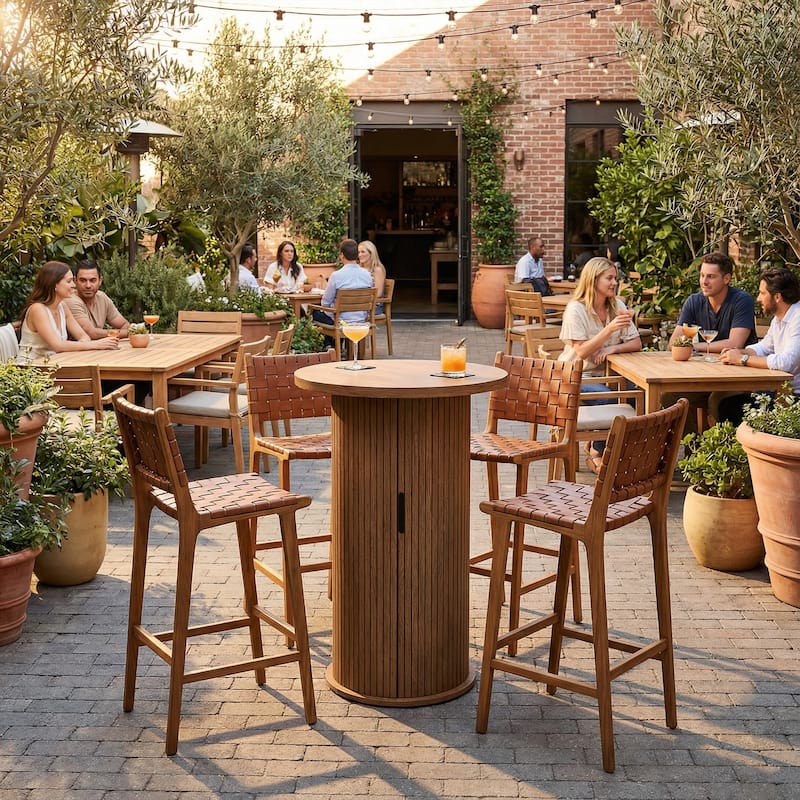 Small Tambour Dining Table with Three-Layer Storage Shelf, 36" Tall Round Bar Table - 36'' H X 23.6'' W X 23.6'' D