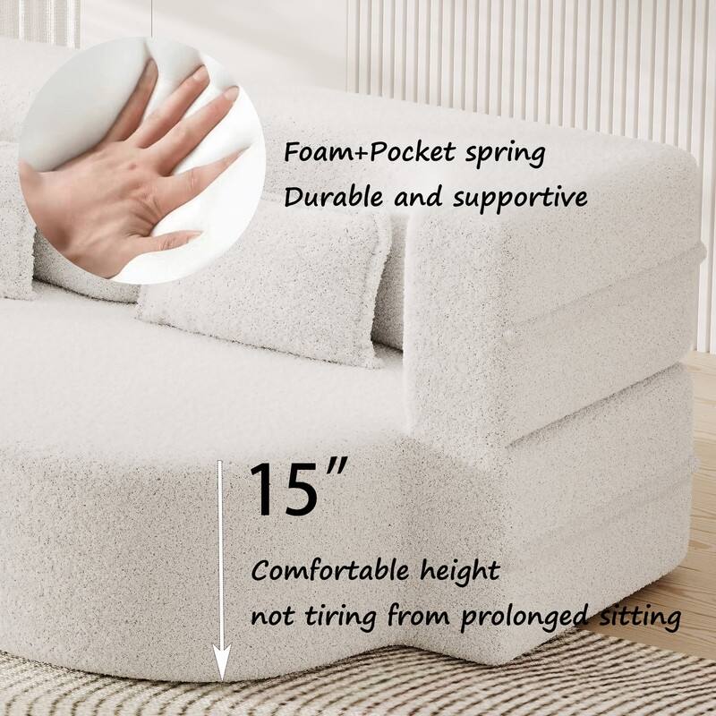 Modern Convertible Floor Sofa Bed - Full Size Foldable Sleeper with Memory Foam, 2 Pillows & No Assembly Needed