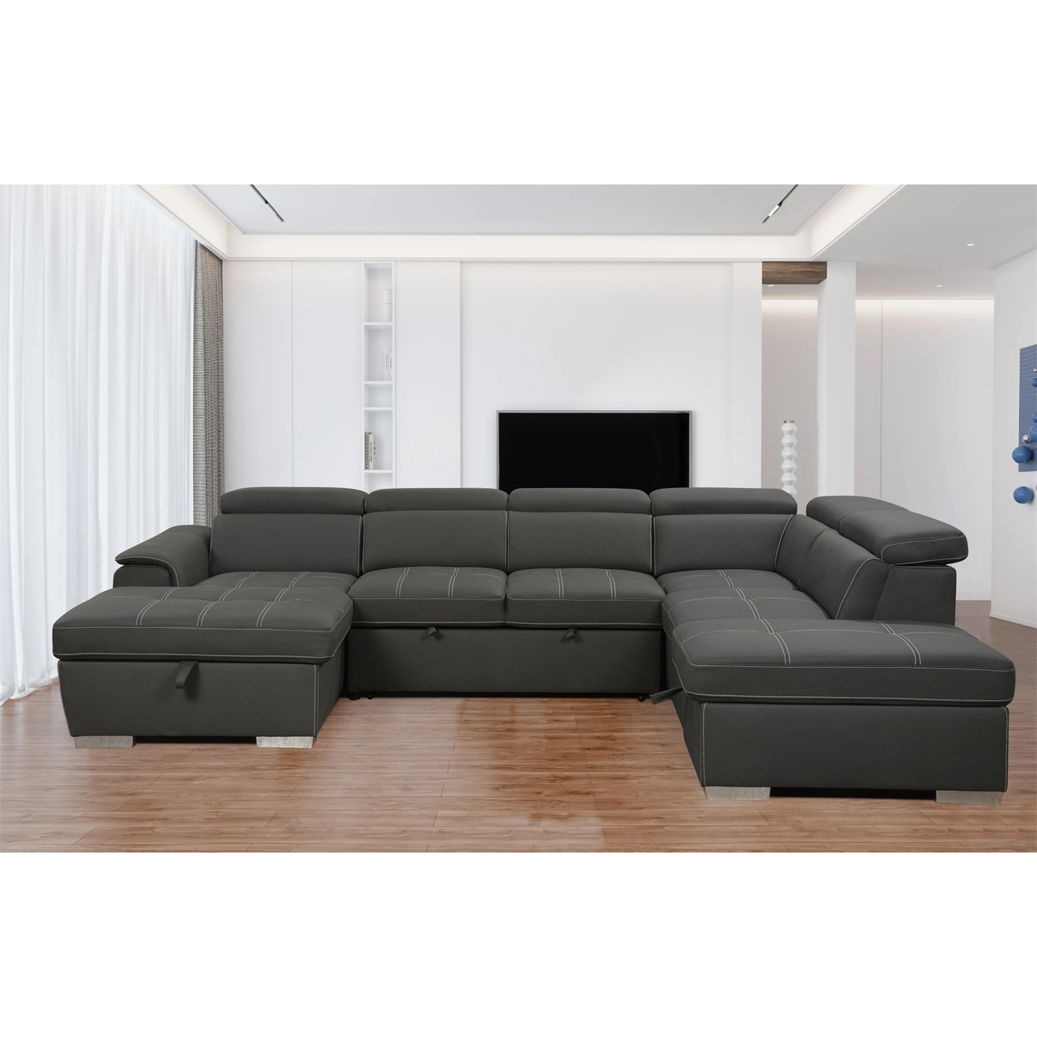 128" Reversible Modular U Shaped Sectional Sofa with Ottomans