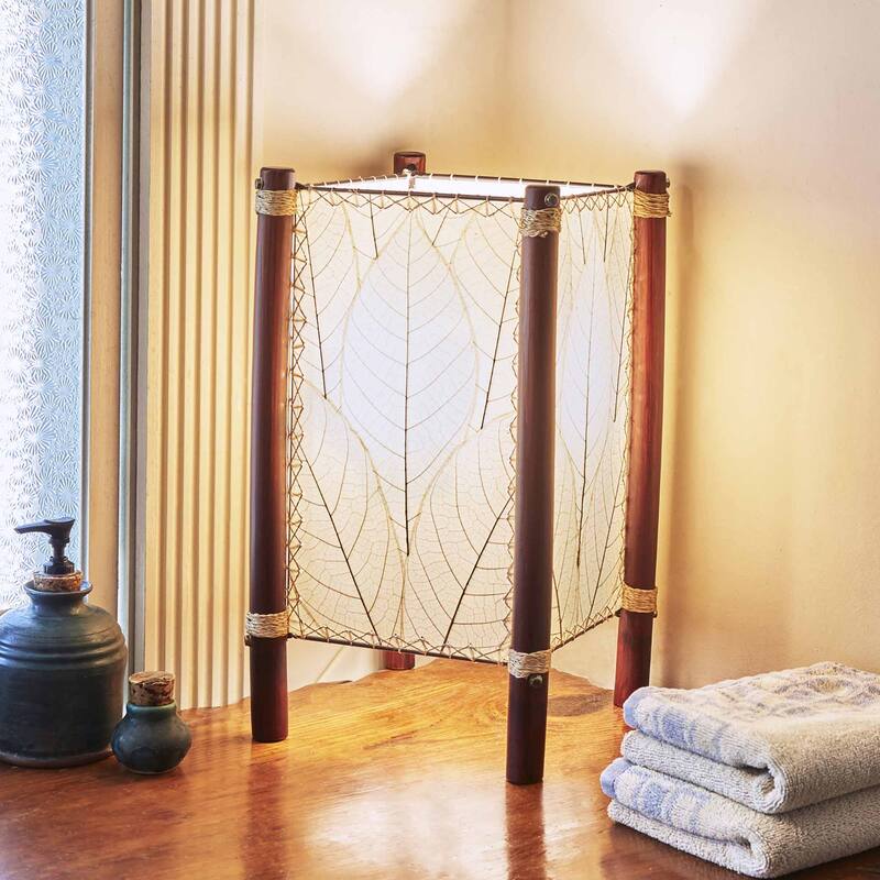 Eangee Handmade Fortune Table Lamp, Cocoa Leaves Shade, 9 x 9 x 15 in.