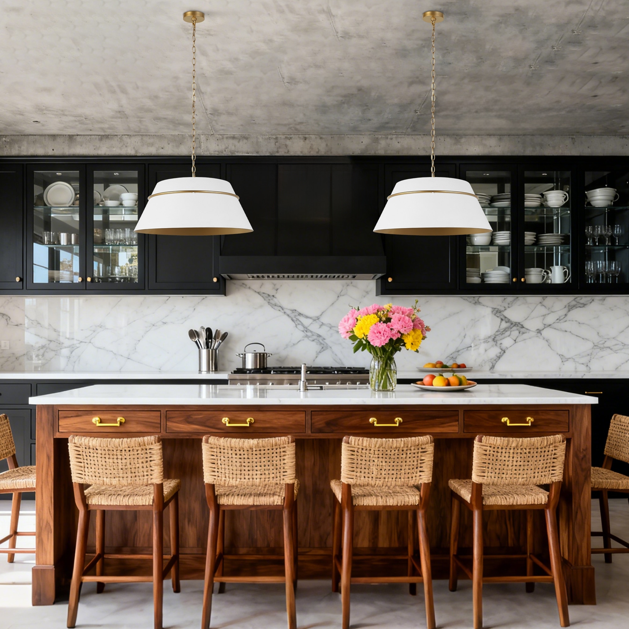 Modern 4 Light Chandelier White Gold Pendant for Kitchen Island Dining Room - Dia. 23.4" x H 9.4"