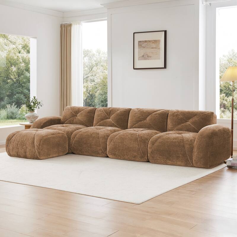 L-shaped Soft Velvet Fabric, Tufted Design, 32D High Density Sponge Bottom, Ergonomic Design Bottom, Anti-Slip Design