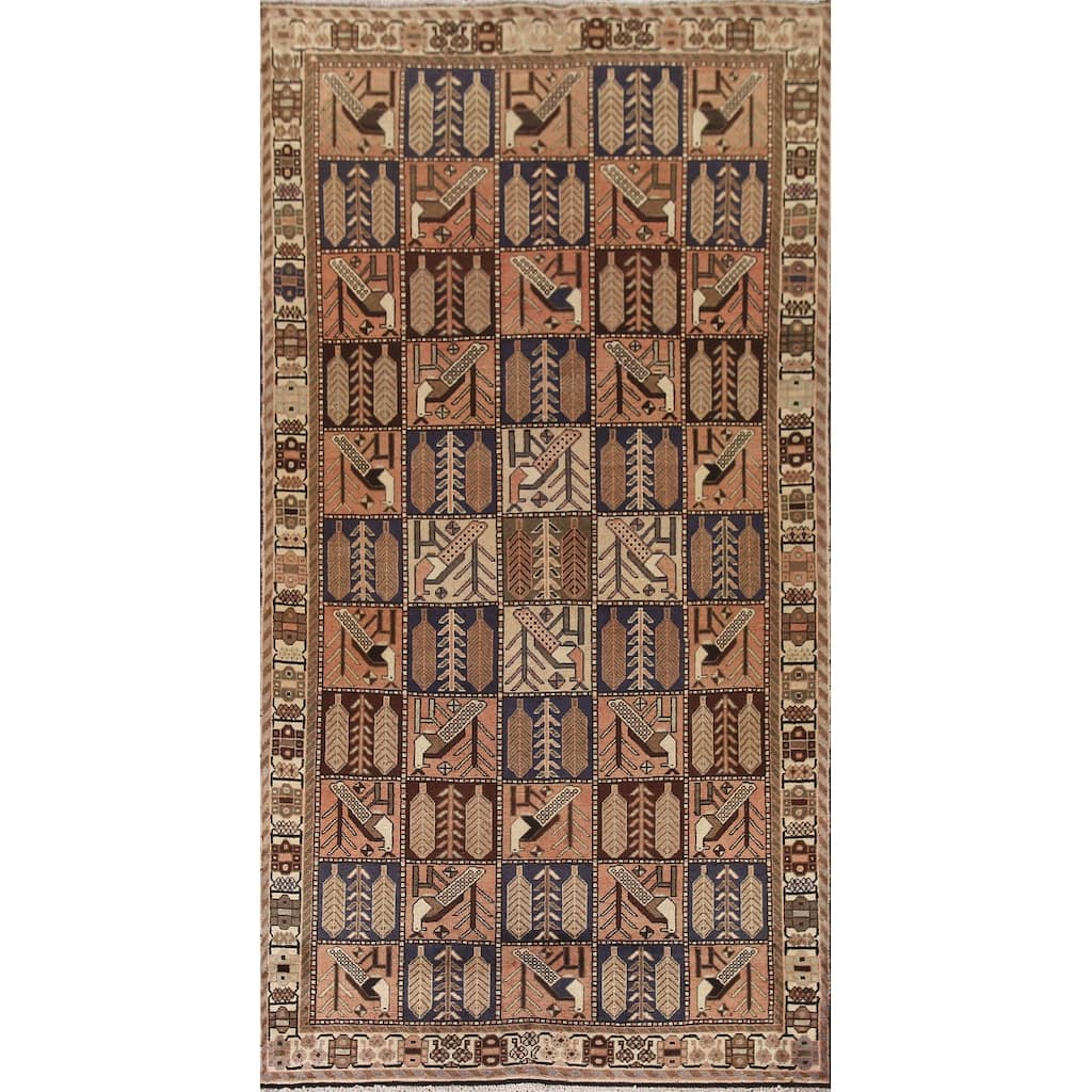 Hand Knotted Oriental 100% Wool Carpet Traditional Geometric Coral Bakhtiari Area Rug - 9' 3'' X 4' 10''