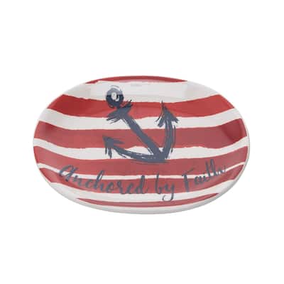 Red White & Blue Stripes Anchored By Faith 4th of July Patriotic Decoration Trinket Dish
