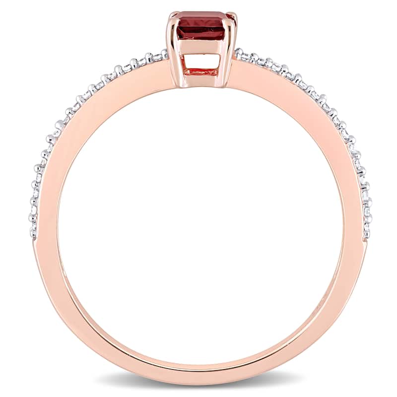 Miadora 10k Rose Gold Octagon-cut Garnet and 1/10ct TDW Diamond Birthstone Ring