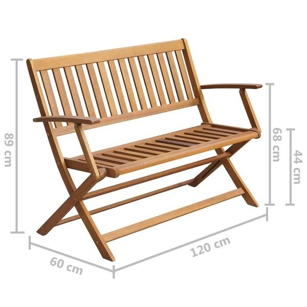 dimension image slide 1 of 2, vidaXL Patio Bench with Cushion 47.2" Solid Acacia Wood - 47.2" x 23.6" x 35"