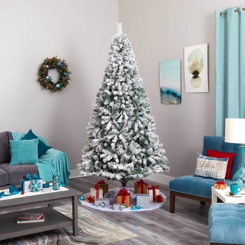 8' Full Flocked Rock Springs Spruce Artificial Christmas Tree, Unlit - 8 Foot