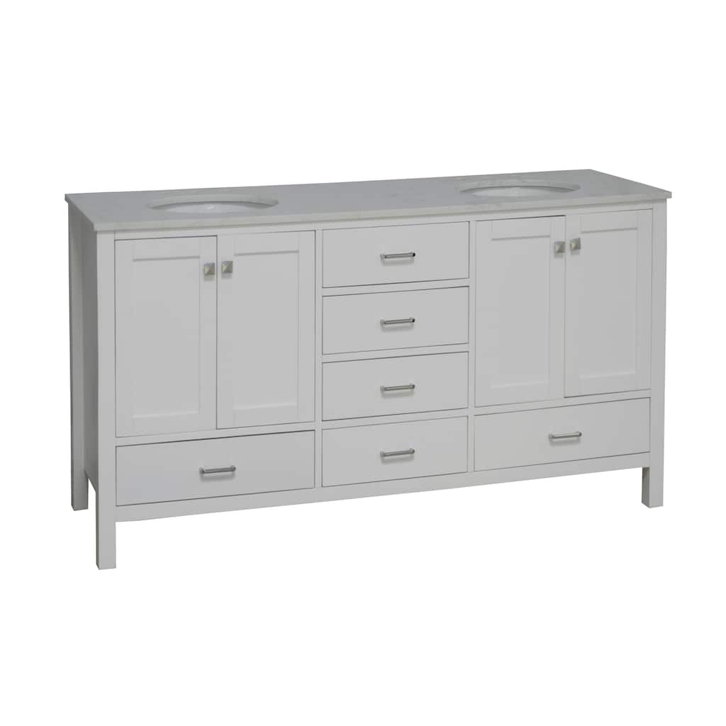 KitchenBathCollection Horizon 72" Double Bathroom Vanity with Engineered Carrara Top