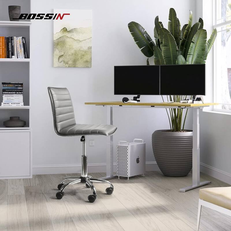 BOSSIN Adjustable Home Office Chair, Mid-Back Armless Ribbed Swivel Task Chair,Vanity Chair for Small Space, Livingroom Make-up