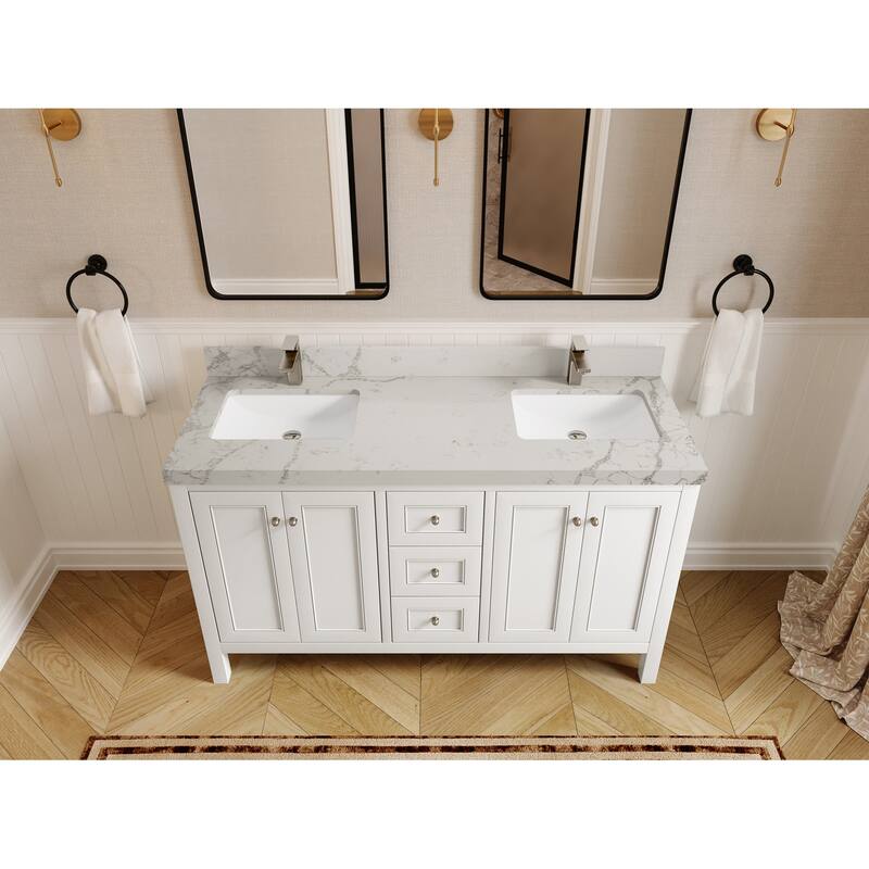 Willow Collections 60 in. W x 22 in. D Nashville Double Bowl Sink Bathroom Vanity with Countertop