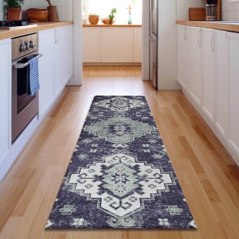Premium Washable Super Soft Traditional Farmhouse Mayfield Rug - Purple - 2' 3" x 7' 6" - Runner