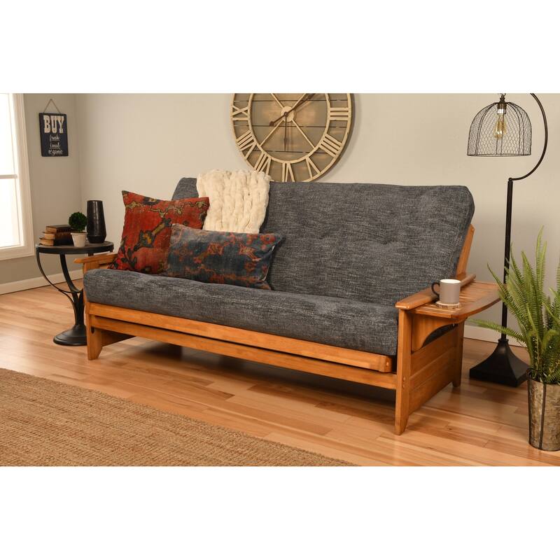 Somette Phoenix Butternut Futon Set with Hand Woven Mattress - Smoke