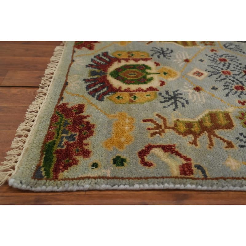 Hand-knotted Traditional Wool Grey Geometric Area Rug Oriental Carpet - 8' 0'' X 2' 6''