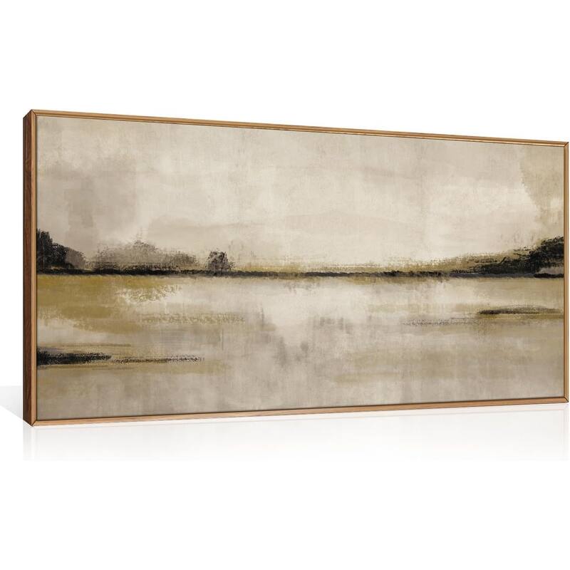 Abstrcat Mountain Lake Wall Decor, Neutral Tan Scenery Wall Painting - 20 x 40