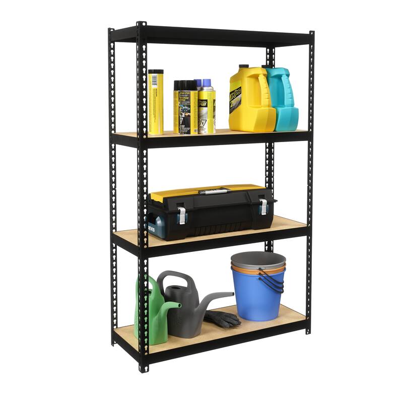 Space Solutions 1000 Riveted Steel Shelving 4-Shelf Unit, 12D x 30W x 48H, Black