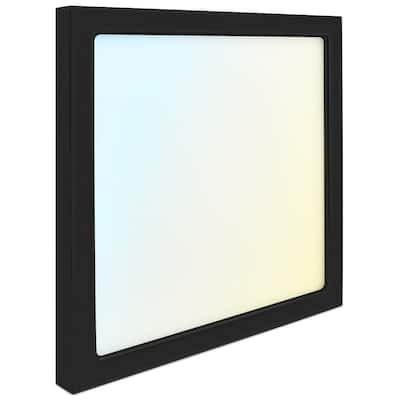 Luxrite 9 Inch Square LED Flush Mount Light, 18W 1250LM, 5CCT 2700K-5000K, Dimmable, ETL - Black