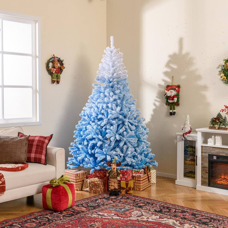 Artificial Flocked Christmas Tree with Metal Stand and Snow-Tipped Branches Ideal Holiday Decoration