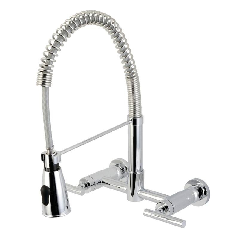 Kingston Brass Essex Double-Handle Wall-Mount Pre-Rinse Bridge Kitchen Faucet