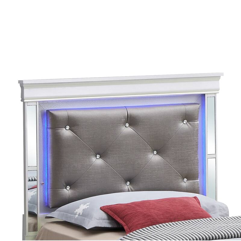 Jewel Tufted Upholstered Panel Twin Bed with LED Light - 80" - Silver Champagne