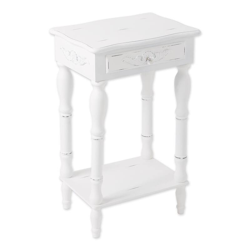 28" White Vintage Distressed Side Table with Drawer