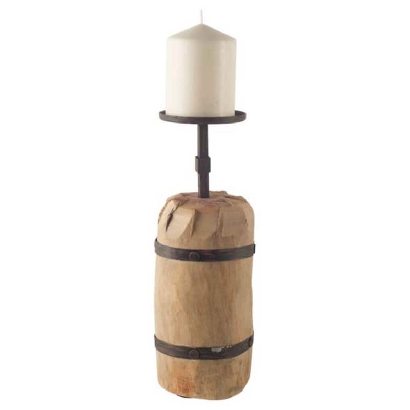 16" Brown Distressed Abstract Solid Wood Tabletop Pillar Candle Holder