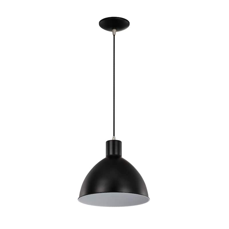 1-Light Matte Black and Brushed Nickel Pendant With Bowl Metal Shade