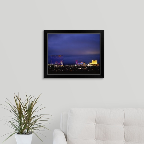 "Buildings lit up at night in a city, Atlantic City, New Jersey" Black Framed Print