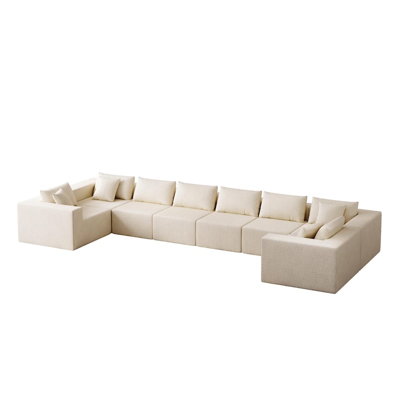 Roomfitters 188" Minimalist Corduroy Modular L-Shaped Sectional Sofa, Free Combination Floor Couch with Pillows