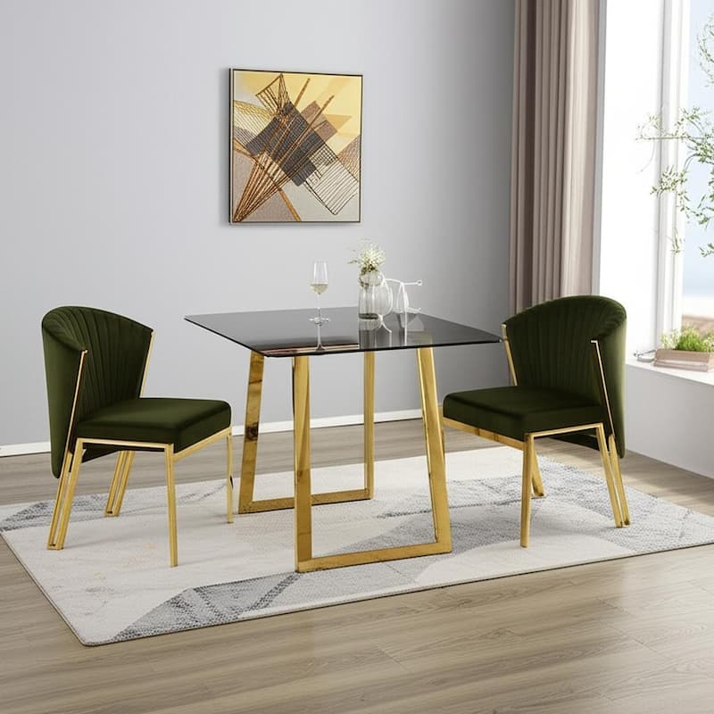 HomeRoots Set of Two Green and Gold Upholstered Velvet And Steel Wing Back Dining Side Chairs - Set of 2 - 21.00 in. x 31.00 in. x 23.00 in. - Green