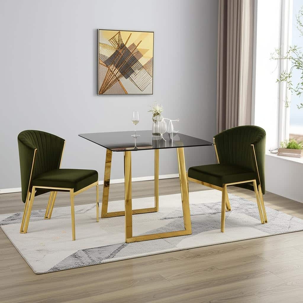 HomeRoots Set of Two Green and Gold Upholstered Velvet And Steel Wing Back Dining Side Chairs