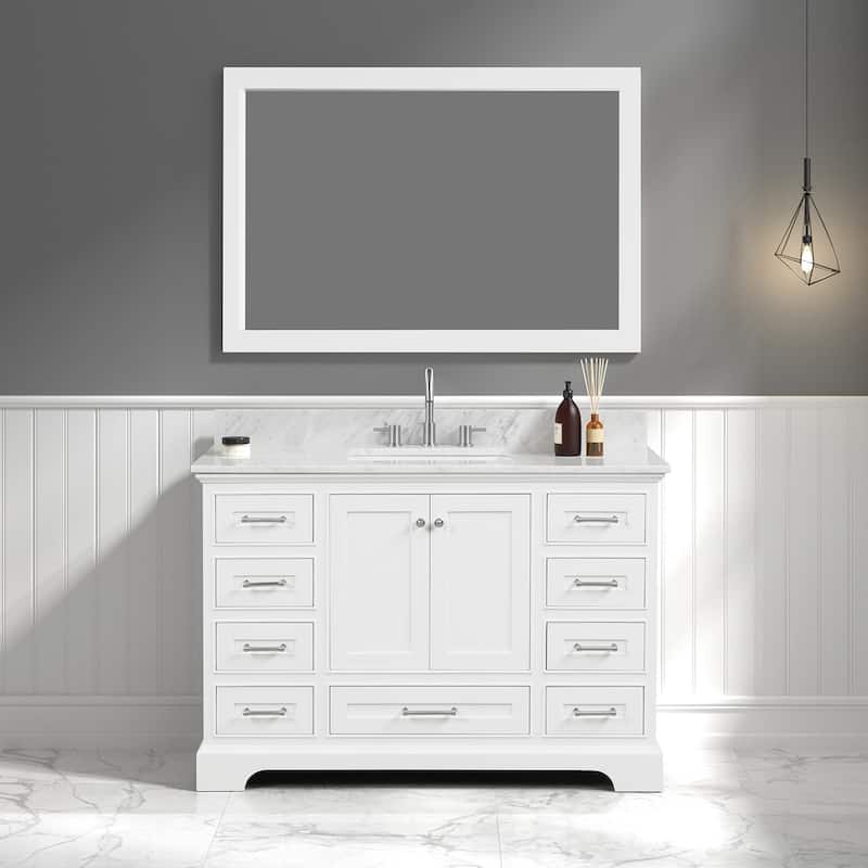 Blossom Copenhagen 48" Bathroom Vanity with Marble Top, Sink & Mirror - MatteWhite