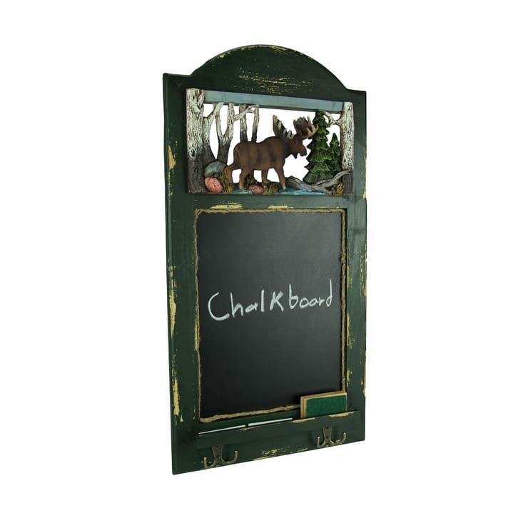 Rustic Wood Frame Country Moose Hanging Chalkboard With Hooks - 25.5 X 13.5 X 1.5 inches